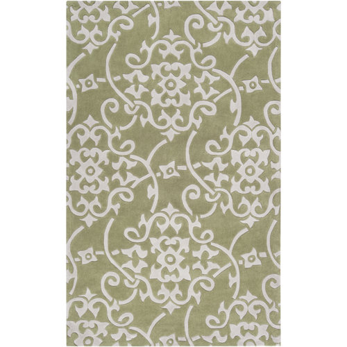 Charlton Home® Windsor Oriental Handmade Tufted Green/Beige Area Rug